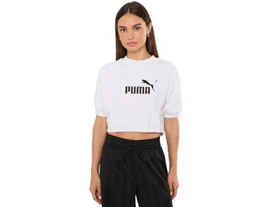 Puma Essentials Elevated No.1 Logo Relaxed Peach-touch Short Sleeve Crew Neck Women's Sweatshirt White Gl In White Glow Heather