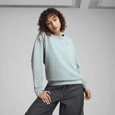 Puma Essentials Elevated Women's Comfort Crew Sweatshirt In Green