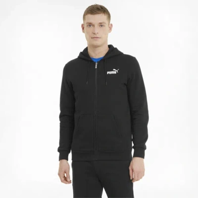 Puma Essentials Full-zip Logo Hoodie Men In Black