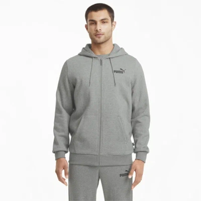 Puma Essentials Full-zip Logo Hoodie Men In Medium Gray Heather