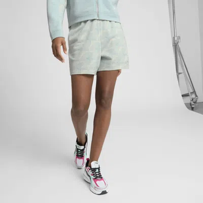 Puma Essentials Graphic Women's High-rise 5" Shorts In Green
