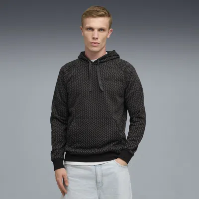 Puma Essentials Herringbone Aop Hoodie Men In Black