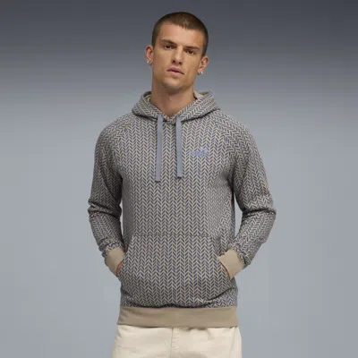 Puma Essentials Herringbone Aop Hoodie Men In Gray