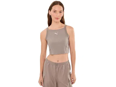 Puma Essentials Ribbed Cropped Tank Top Women's Clothing Mouse Gray: Sm In Brown