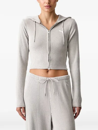 Puma Essentials Ribbed Hoodie In Gray