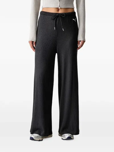 Puma Essentials Ribbed-knit Track Pants In Schwarz