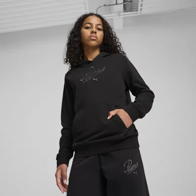 Puma Essentials Script Big Kids' Hoodie In Black