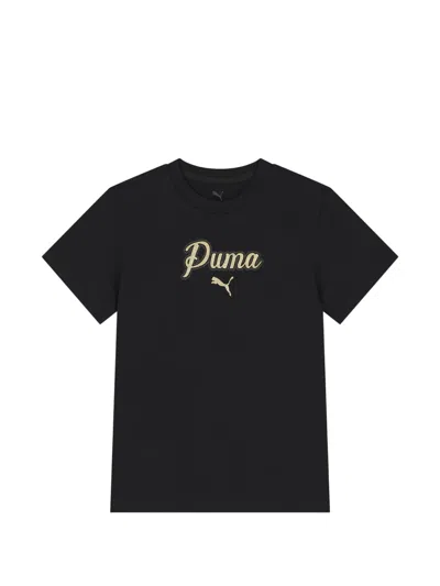 Puma Kids' Essentials Script Glitter Logo-print T-shirt In Black