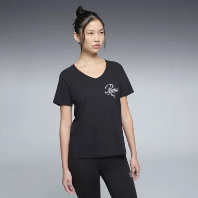 Puma Essentials Script V-neck T-shirt Women