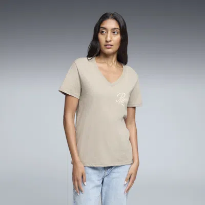 Puma Essentials Script V-neck T-shirt Women In Neutral