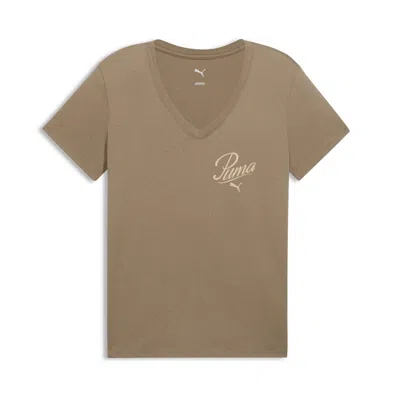 Puma Essentials Script Women's V-neck Tee In Brown