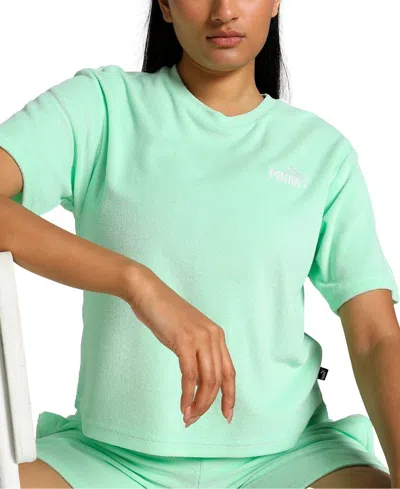 Puma Essentials T-shirt Women's Mint Cotton Short Sleeve Crew Neck Fts512 In Green