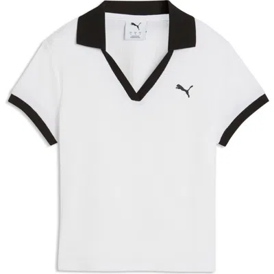 Puma Essentials Tipped Johnny Collar Polo In White