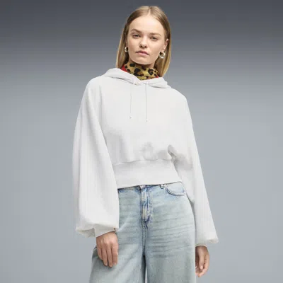 Puma Essentials Women's Cropped Balloon Sleeve Hoodie In White