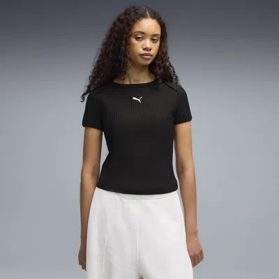 Puma Essentials Women's Ribbed Slim T-shirt In Black