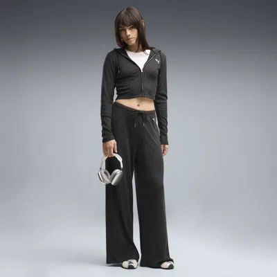 Puma Essentials Women's Ribbed Wide Leg Pants In Black