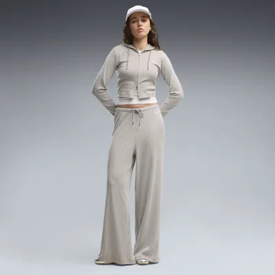 Puma Essentials Women's Ribbed Wide Leg Pants In Sand