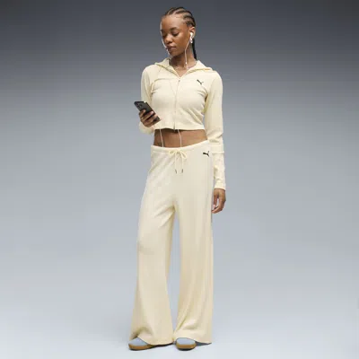 Puma Essentials Women's Ribbed Wide Leg Pants In Yellow