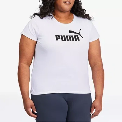 Puma Essentials Womens Plus Crew Neck Short Sleeve Active T-shirt In White