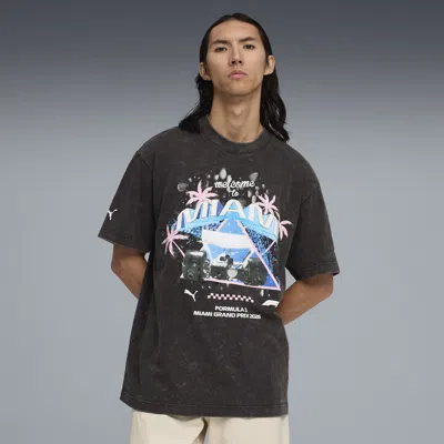 Puma X F1 Miami Washed Cotton Graphic T-shirt In Black