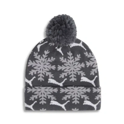 Puma Fair Isle Winter Pom Pom Beanie Hat In Dark Grey