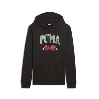Puma Faux Embroidered Floral Women's Hoodie In Black
