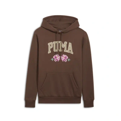 Puma Faux Embroidered Floral Women's Hoodie In Brown