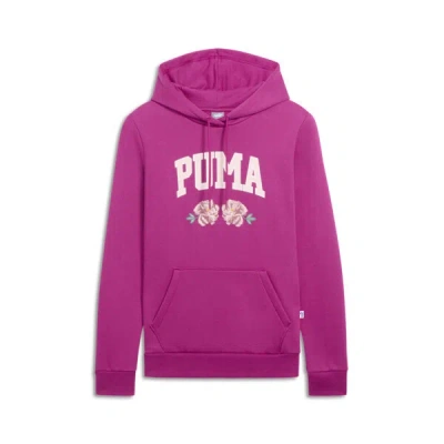 Puma Faux Embroidered Floral Women's Hoodie In Magenta Gleam
