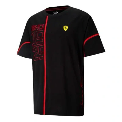 Puma Ferrari Series Numeric Printing Casual Sports Round Neck Short Sleeve Black