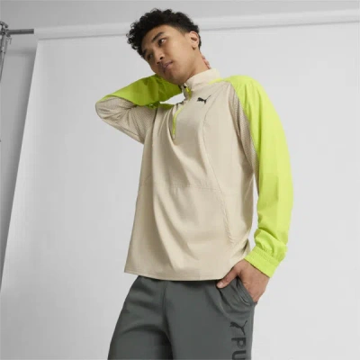 Puma Fit Woven Men's Quarter Zip Sweater In Putty-lime Pow