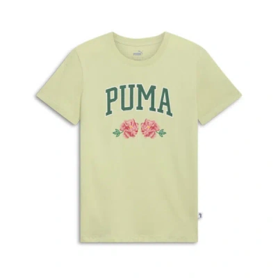 Puma Floral Faux Embroidery Women's T-shirt In Pistachio Green