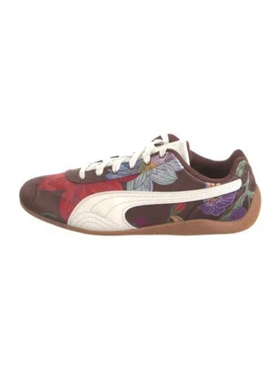 Pre-owned Puma Floral Print Leather Trim Embellishment Sneakers In Multi
