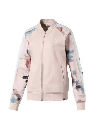Puma Floral-sleeve Logo-detail Sweatshirt In Pink