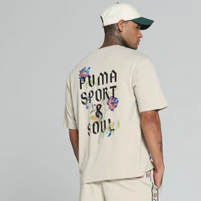 Puma Floral Sport Men's Boxy T-shirt In Beige