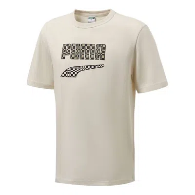 Puma Funny Logo Printing Sports Round Neck Short Sleeve Creamy White