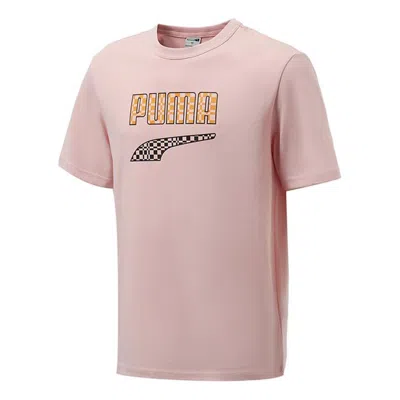 Puma Funny Logo Printing Sports Round Neck Short Sleeve Pink Red