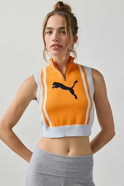 Puma Future Archive Jacquard Knit Half-zip Tank Top In Silver Mist/orange Glow, Women's At Urban Outfitte In Multi