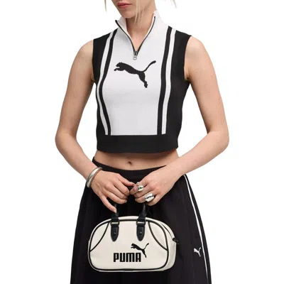 Puma Future Archive Jacquard Sleeveless Half Zip Knit Crop Top In White