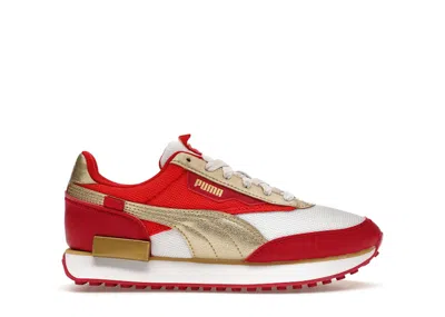Pre-owned Puma Future Rider Glitz Sneakers In White/persian Red/team Gold