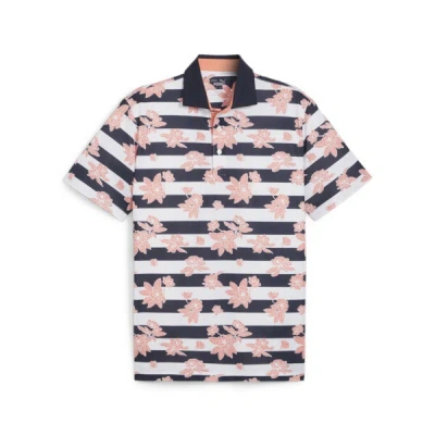 Puma Garden Pique Men's Golf Polo Shirt In Deep Navy-melon Punch