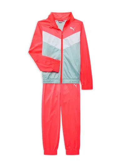 Puma Kids' Girl's 2-piece Colorblock Jacket & Joggers Set In Bright Pink