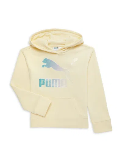 Puma Kids' Girl's Crystal Glaxy Logo Graphic Hoodie In Yellow Multi