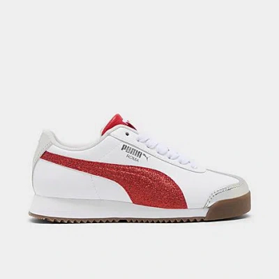 Puma Girls' Big Kids' Roma 24 Holiday Glitz Casual Shoes In  White/for All Time Red/ Silver