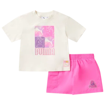 Puma Girls   X Squishmallows 2pc T-shirt/short Set In White/pink