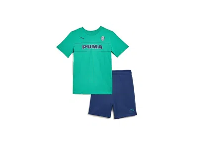 Puma Graphic T-shirt Fleece Short Set (big Kid) Boy's Sets Vibrant Green : Sm (8 Big Kids), Cotton/fleece