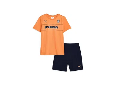 Puma Graphic T-shirt Fleece Short Set (little Kid/big Kid) Boy's Sets Melon : 4 Little Kids, Cotton/polye In Multi
