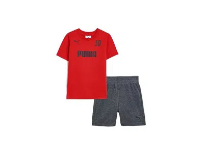 Puma Kids' Graphic T-shirt Fleece Short Set (toddler) Boy's Sets All Time Red : 2t Toddler, Cotton/polyester In Multi