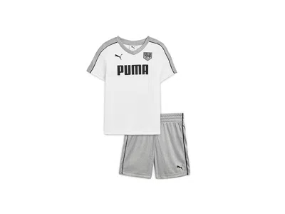 Puma Graphic T-shirt Interlock Short Set (little Kid/big Kid) Boy's Sets  White : 6 Little Kids, Cott In Multi