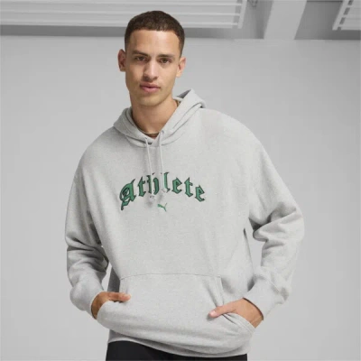 Puma Graphics "athlete" Hoodie Men In Light Gray Heather