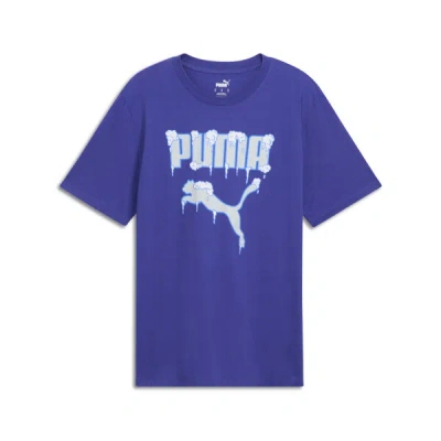 Puma Graphics Frozen Cat Men's T-shirt In Lapis Lazuli